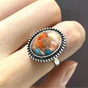 Silver and Multicolor Floral Ring